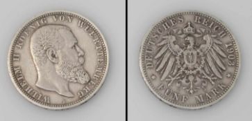 5 Mark Württemberg 1903 F, Wilhelm II., Silber
