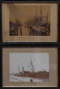 Paar Fotografien Ende 19. Jh., "Hafen von Hamburg" u. "Dampfer "Georg" Capt. I. Hansi a. Flensburg",