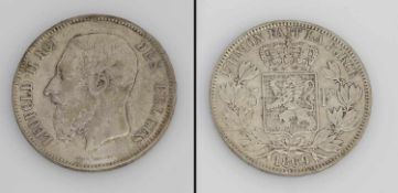 5 France Belgien 1869, Leopold II., Silber