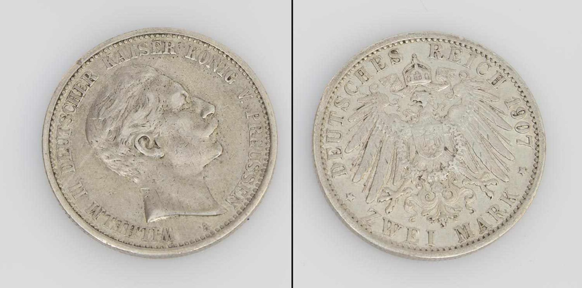 2 Mark Preussen 1907 A, Wilhelm II., Silber