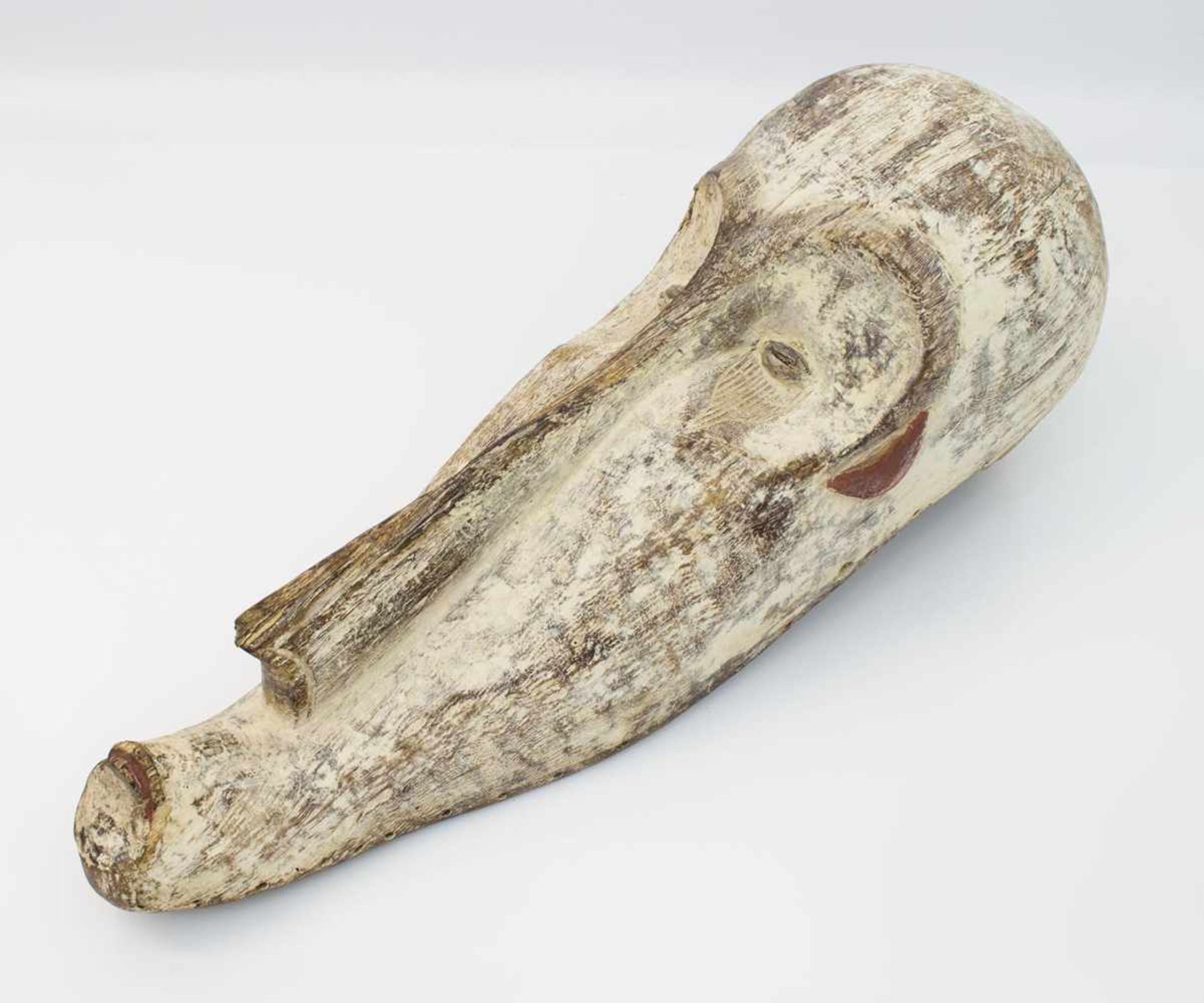 Fang Todes-Maske Gabun/ Kamerun 20. Jh., Ngil-Maske, Holz geschnitzt u. geweißt, 60 cm