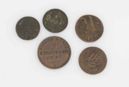 5 Kupfermünzen Preussen 1731 - 1872, Kupfer
