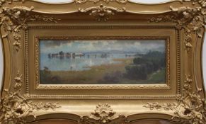 Unbekannt (Landschaftsmaler des 19. Jh.) Chiemsee Öl/ Malpappe, 12 x 35 cm, gerahmt, undeutlich