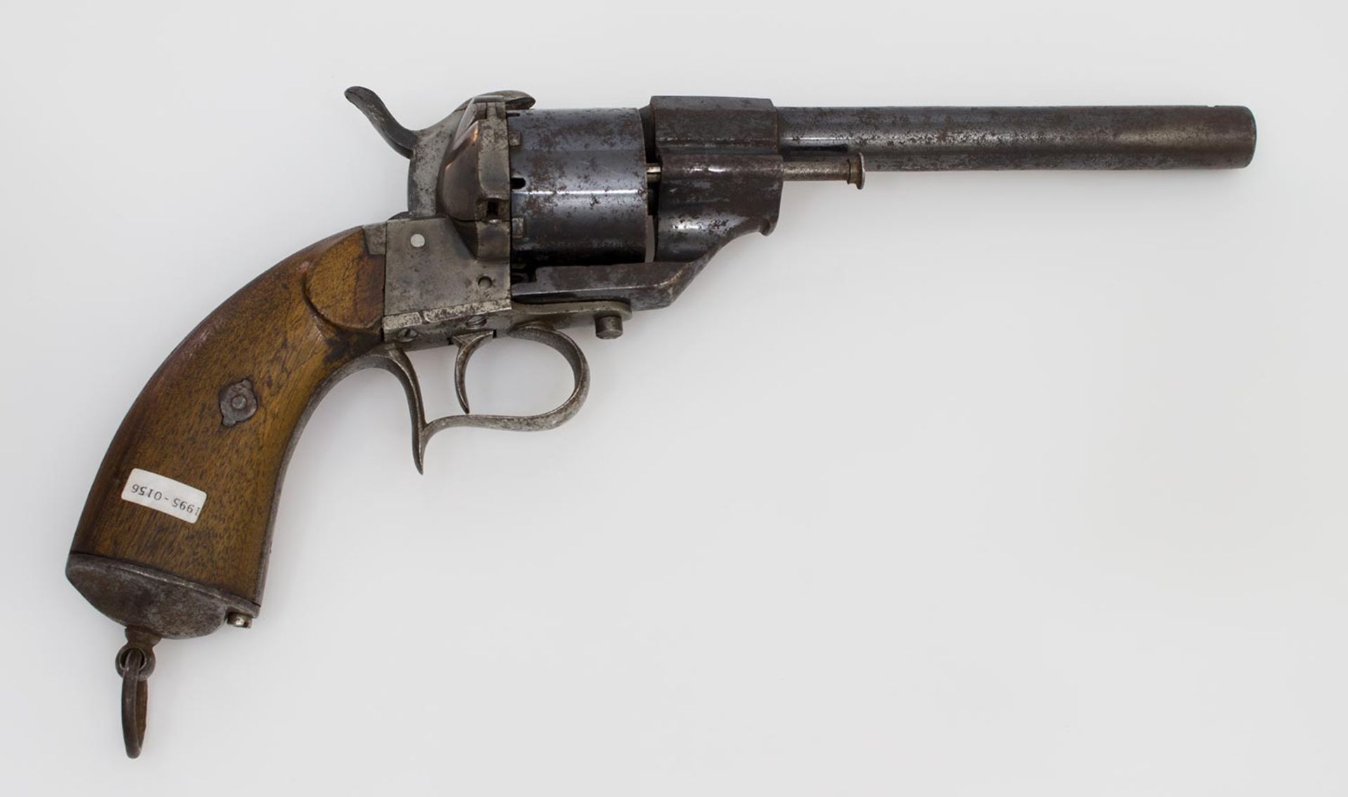 Lefaucheux-Stiftfeuerrevolver 19. Jh., Holzgriffschalen, L. 32 cm