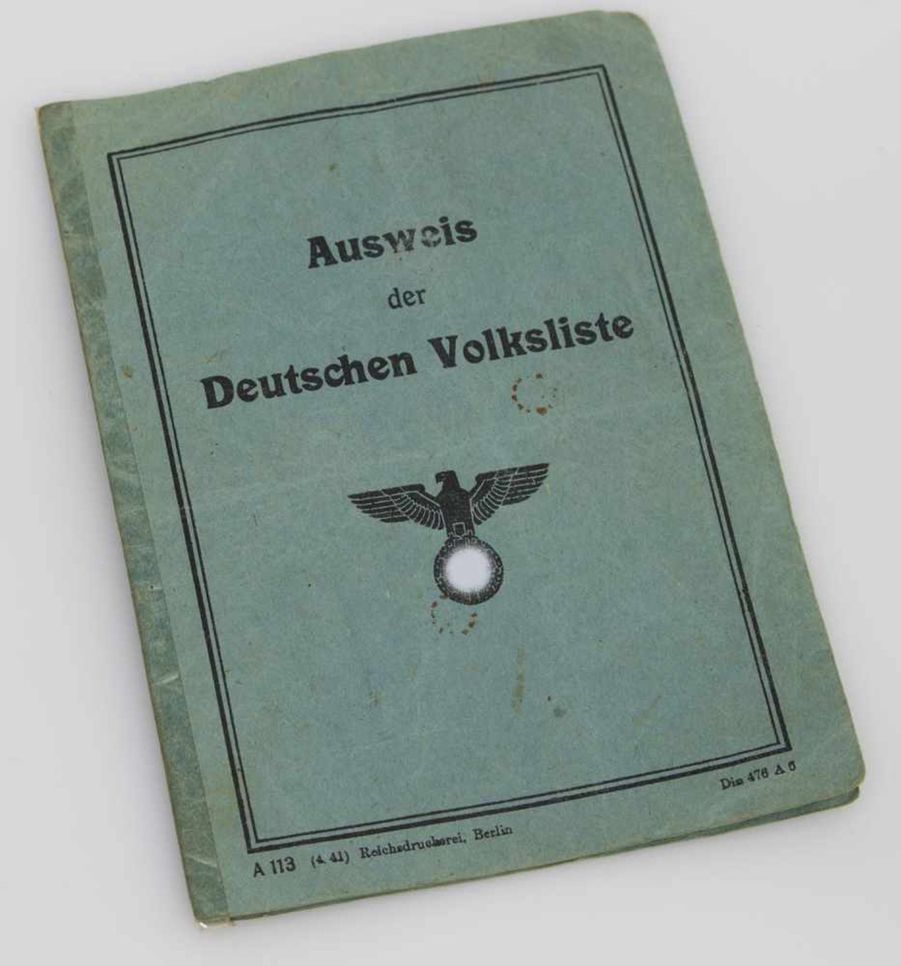 Ausweis III. Reich, Ausweis der Deutschen Volksliste, Abteilung 3 (grün), ausgestellt 1941 in