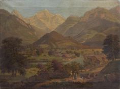 Edmund (Landschaftsmaler des 19. Jh.) Alpenlandschaft Öl/ Leinwand, 62 x 83 cm, gerahmt, signiert u.