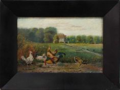 M. Galle (Tier- u. Genremaler d. 19./ 20. Jh.) Hühnerhof Öl/ Malpappe, 18 x 28 cm, gerahmt, signiert
