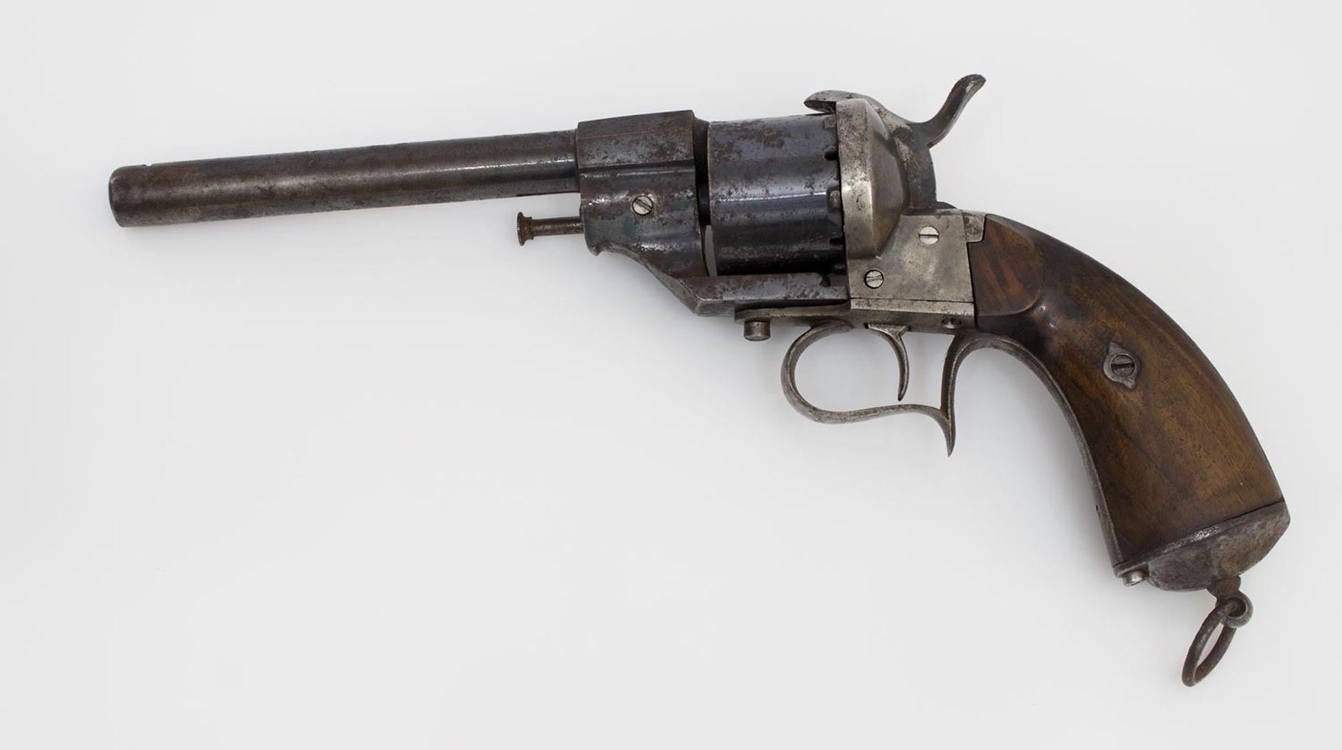 Lefaucheux-Stiftfeuerrevolver 19. Jh., Holzgriffschalen, L. 32 cm - Bild 2 aus 2