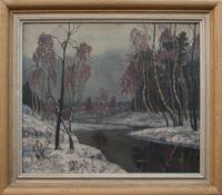 P v. Pynow (Landschaftsmaler d. 1. Hälfte d. 20. Jh.) Winterlandschaft Öl/ Sperrholz, 60 x 70 cm,