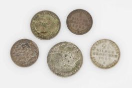 5 Silbermünzen Preussen 1783 - 1868, Silber