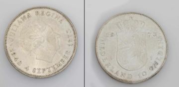 10 Gulden Niederlande 1973, Königin Juliana 25jähriges Regierungsjubiläum, Silber