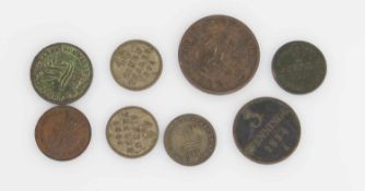 Lot Münzen Mecklenburg Schwerin 1864 - 1872, Kupfer/ Silber, 8 Stück