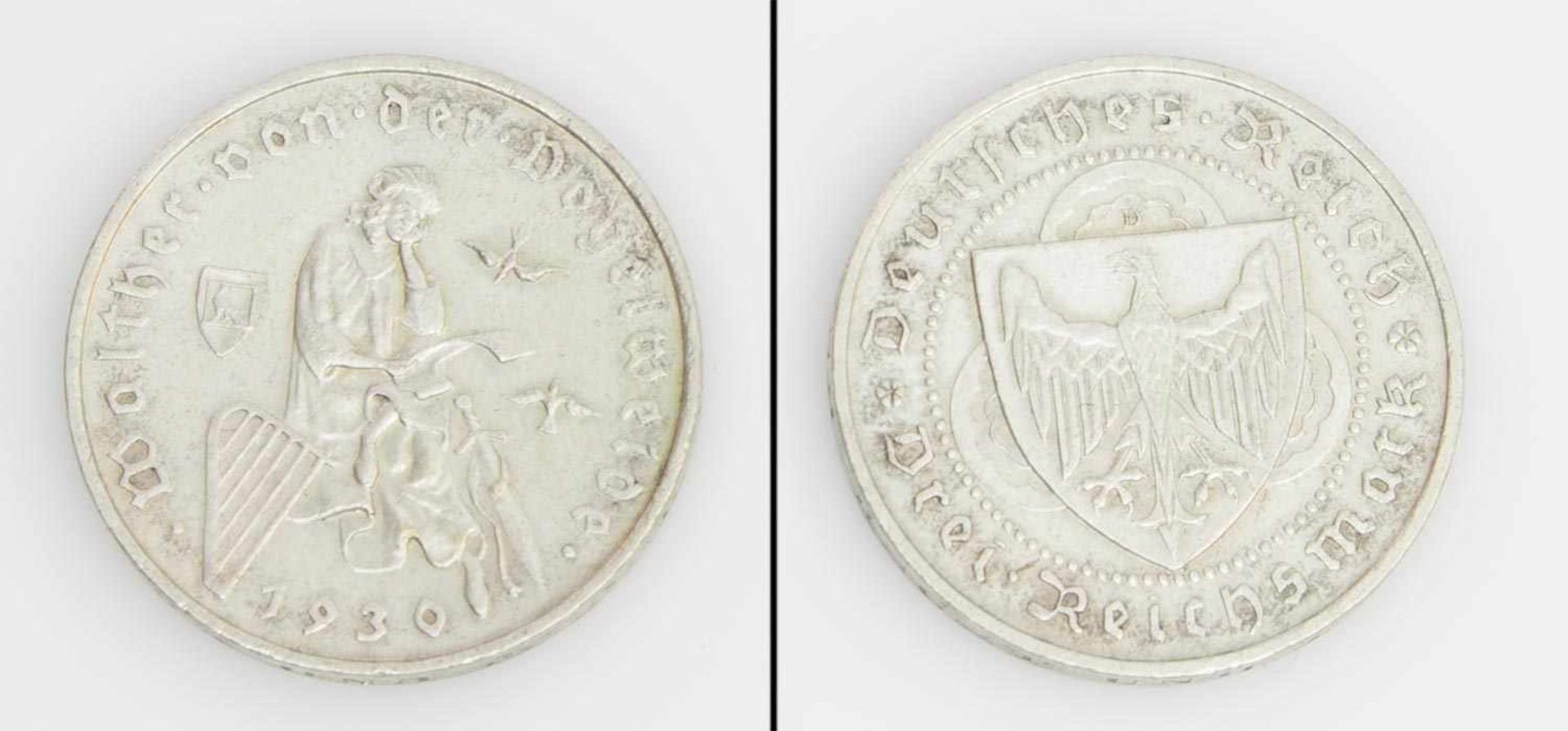 3 Reichsmark Weimarer Republik 1930 D, Walther von der Vogelweide, Silber