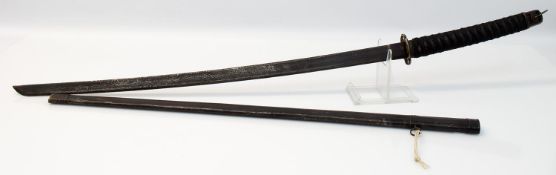 Schwert China/ Japan, wohl schwarzer Kataner, L. 82 cm