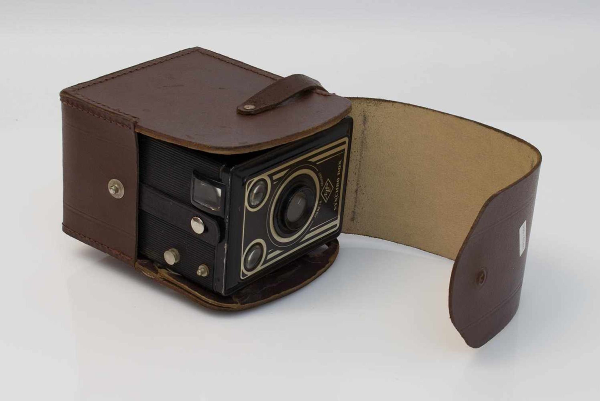 Fotoapparat Synchro Box, Kamerawerk AGFA 1951, in Ledertasche