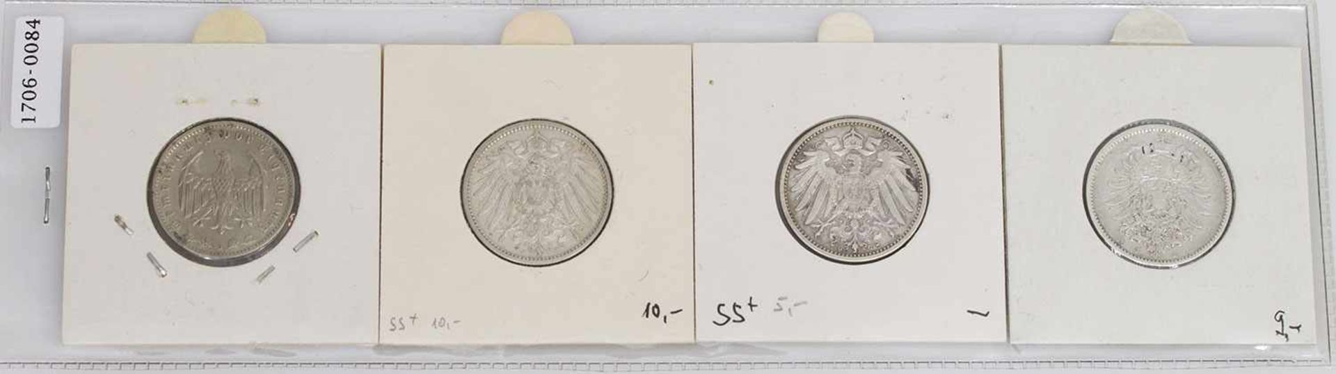 Lot Münzen Deutsches Reich 1882 - 1937, 4 x 1 Mark, Silber - Bild 2 aus 2