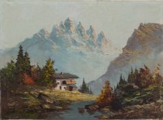 F. Schmidt (Landschaftsmaler des 20. Jh.) Alpenmassiv Öl/ Leinwand, 50 x 70 cm, ungerahmt,