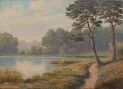 Unbekannt (Landschaftsmaler d. 1. Hälfte d. 20. Jh.) Seenlandschaft Öl/ Leinwand, 51 x 70 cm,