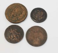 4 Münzen Russisches Zarenreich 1763 - 1864, Kupfer