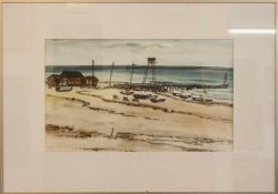 H. H. Jessen (norddeutscher Landschaftsmaler des 20. Jh.) Strand mit Seebrücke Aquarell, 35 x 58 cm,