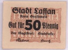 Notgeld Stadt Lassan/ Krs. Greifswald, 50 Pfennig, bankfrisch