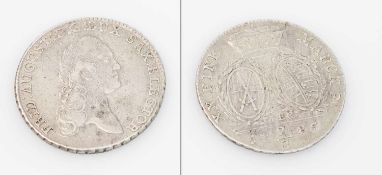 2/3 Taler Sachsen-Albertinische Linie 1785, Friedrich August III., Silber, ss