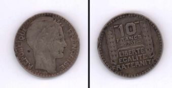 10 France Frankreich 1931, Kopf der Marianne, Silber,Schrötlingsbruch