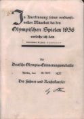 Verleihungsurkunde Deutsche Olympia-Erinnerungsmedaille 1937