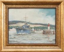 Wilhelm Hoffmann (1897 - 1986, deutscher Marinemaler) Torpedoboote (vor) Saßnitz Öl/ Sperrholz, 29 x