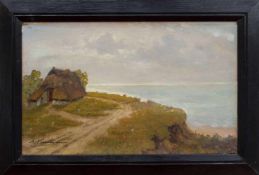 A. Neumann (Landschaftsmaler des 19./ 20. Jh.) Fischerkaten auf der Steilküste Öl/ Leinwand(1