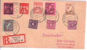 Brief SBZ Mecklenburg 1946, Mischfrankatur/ Einschreiben, Michel Nr. 9a, b, c, 12/ 13/ 15/ 18 I B/