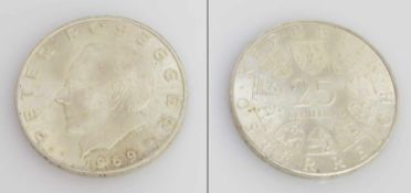 25 Schilling Österreich 1969, Peter Rosegger, Silber