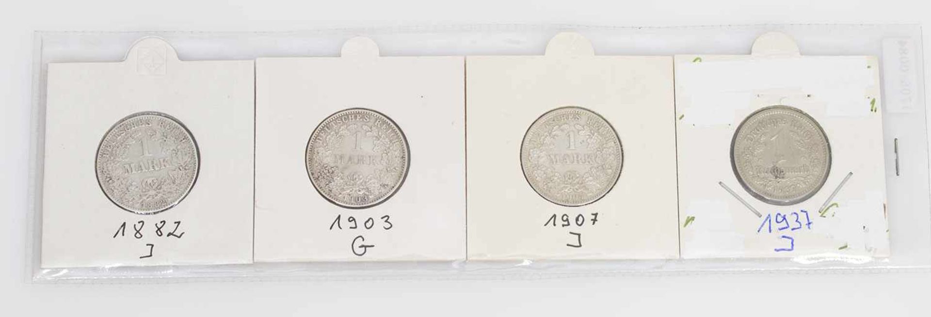 Lot Münzen Deutsches Reich 1882 - 1937, 4 x 1 Mark, Silber