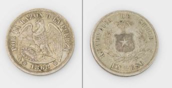 1 Peso Chile 1868, Silber, G. 25,15g