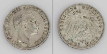 3 Mark Preussen 1909, Wilhelm II., Silber