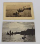 2 Ansichtskarten Hamburg um 1909, Stimmungsbilder aus dem Hafen/ Wurfnetzfischer im Hamburger Hafen