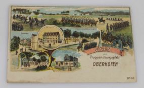 Ansichtskarte lithografierte Ansicht vom Truppenübungsplatz Oberhofen 1916, gelaufen