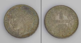 5 France Frankreich 1870, III. Republik, Silber, G. 25,03g, vzgl.