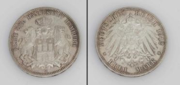 3 Mark Hamburg 1912, Stadtwappen, Silber, stgl.