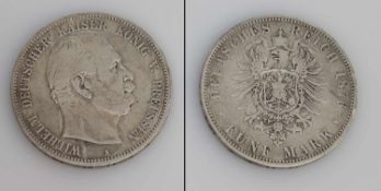 5 Mark Deutsches Reich 1872 A, Wilhelm, Silber