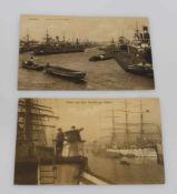 2 Ansichtskarten Hamburg um 1915, 2 x Partie aus dem Hafen