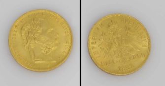 8 Florin Österreich/ Ungarn 1892, Kaiser Franz Josef I., Gold, G. 6,46g