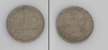1 Reichsmark III. Reich 1937 D, Silber