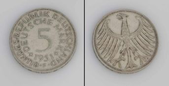 5 Mark BRD 1951 F, Adler, Silber, vzgl.