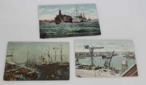 3 Ansichtskarten Hamburg um 1910, Kuhwärderhafen/ Hafen mit Elbbrücke/ Hafen-Kehrwiederspitze