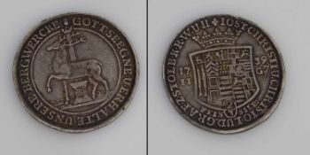 2/3 Taler Stolberg-Stolberg 1739, Geekröntes Wappen/ Hirsch vor Säule, ss+