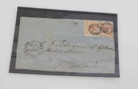 Brief Dänemark, Freimarke 2 x 4 Skilling Mi. 13, gelaufen 1864 Kopenhagen - Malmö