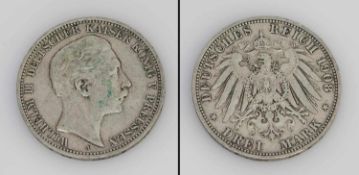 3 Mark Preussen 1908, Wilhelm II., Silber