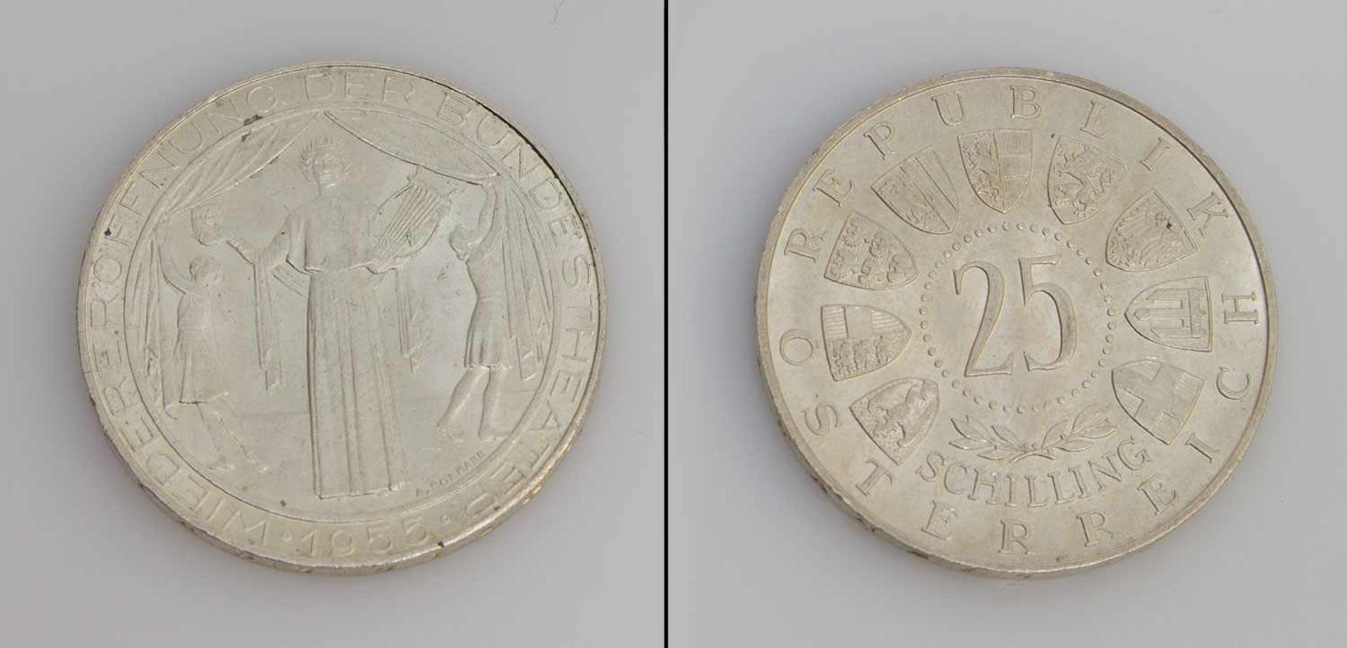 25 Schilling Österreich 1955, Eröffnung des Bundestheater, Silber, stgl.