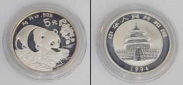 5 Yuan China 1994, Panda, 1/2 Unze FS